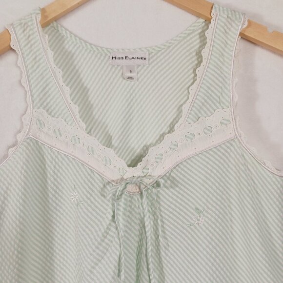 Miss Elaine, Small Sleeveless short Nightgown, Mint Green/White W/ Embroidery... - Picture 6 of 13
